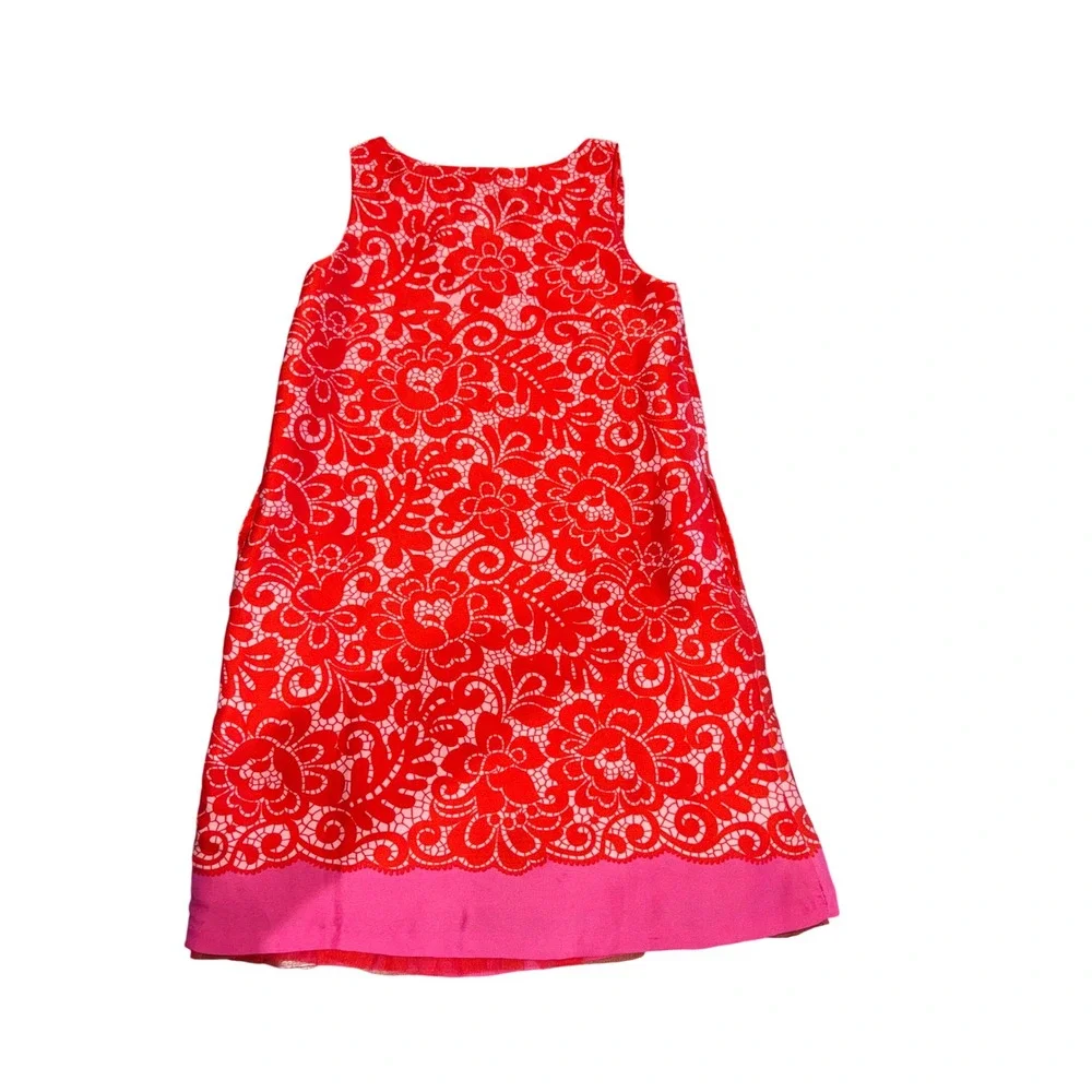 Gap Kids Floral Pink/Red Silky+Lace Hem Sleeveless Dress Girls Size 6-7